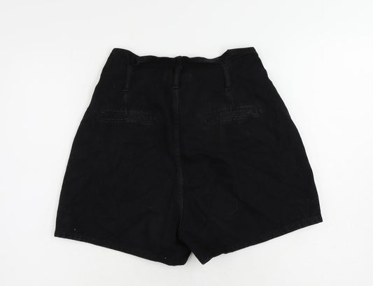 Denim & Co. Womens Black Cotton Paperbag Shorts Size 12 L4 in Regular Zip