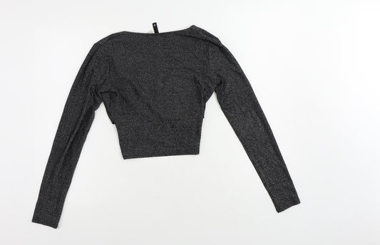 Divided by H&M Womens Black Polyamide Cropped Blouse Size S V-Neck - Glitter