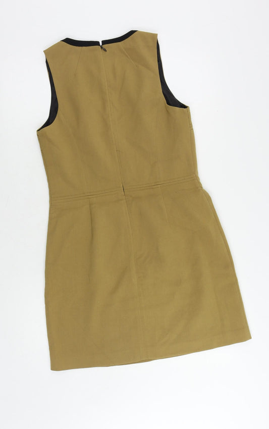 NEXT Womens Beige Polyester Shift Size 10 Round Neck Zip - Lined