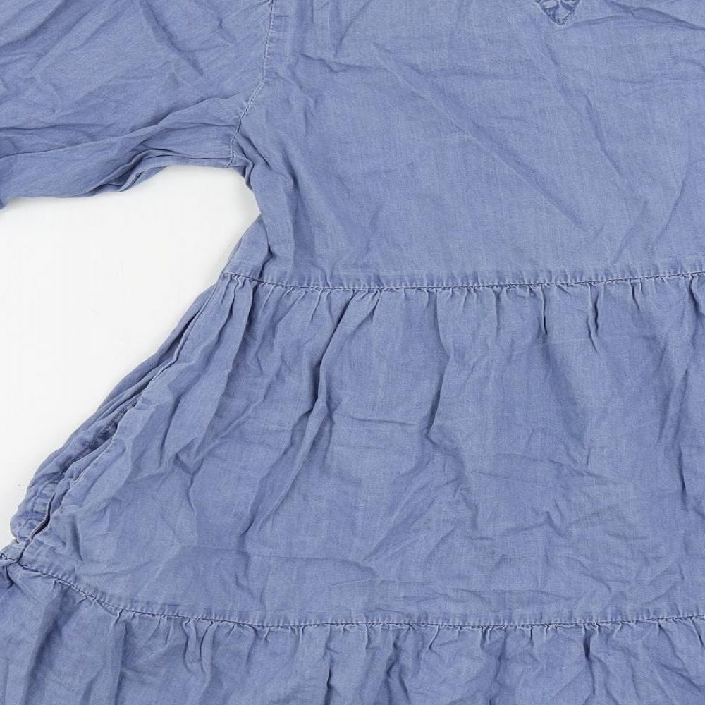 Boohoo Womens Blue Cotton Mini Size 10 Round Neck Button