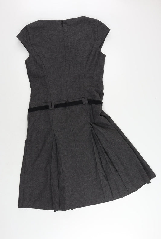 Cue Womens Grey Polyester A-Line Size 12 Boat Neck Zip - Pleated