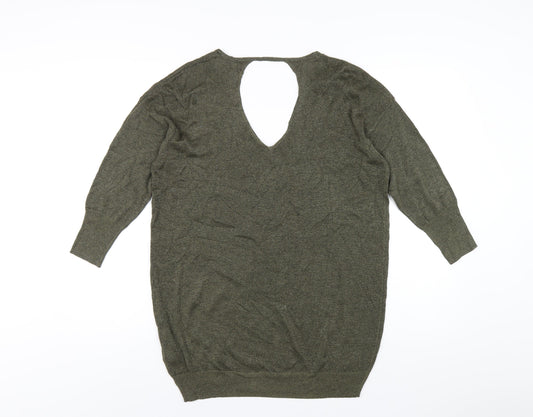NEXT Womens Green V-Neck Viscose Pullover Jumper Size 12
