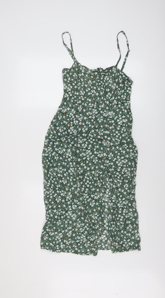 Motel Womens Green Floral Viscose A-Line Size S Square Neck Zip