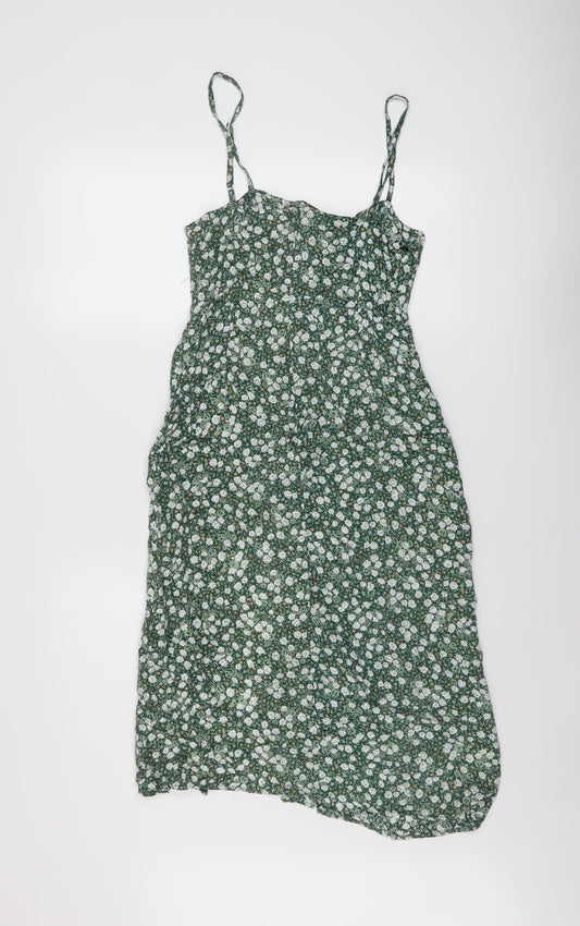 Motel Womens Green Floral Viscose A-Line Size S Square Neck Zip