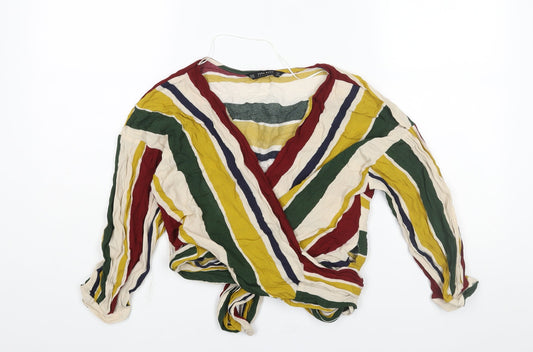 Womens UK Size XS Zara Multicoloured Wrap Blouse