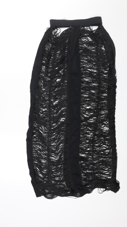 PRETTYLITTLETHING Womens Black Polyamide Straight & Pencil Skirt Size 8 - Tassle Detail