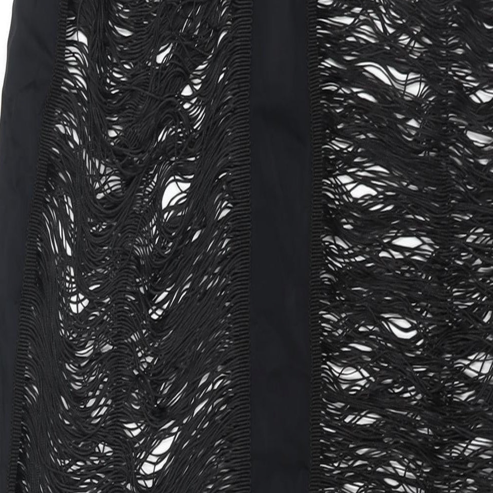 PRETTYLITTLETHING Womens Black Polyamide Straight & Pencil Skirt Size 8 - Tassle Detail