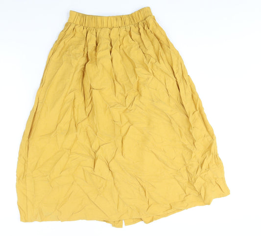 New Look Womens Yellow Viscose A-Line Skirt Size 6 Button