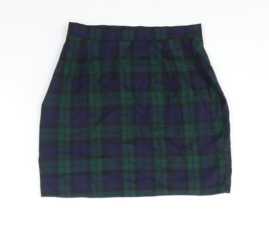 PRETTYLITTLETHING Womens Blue Check Polyester Mini Skirt Size 8 Zip