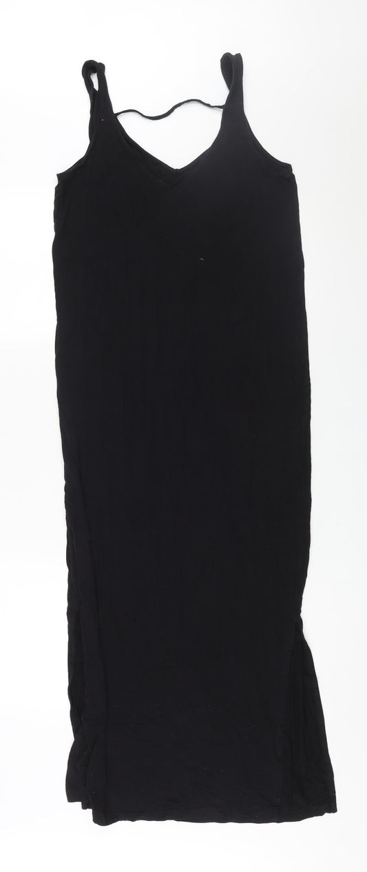 Marks and Spencer Womens Black Viscose Maxi Size 10 V-Neck Pullover