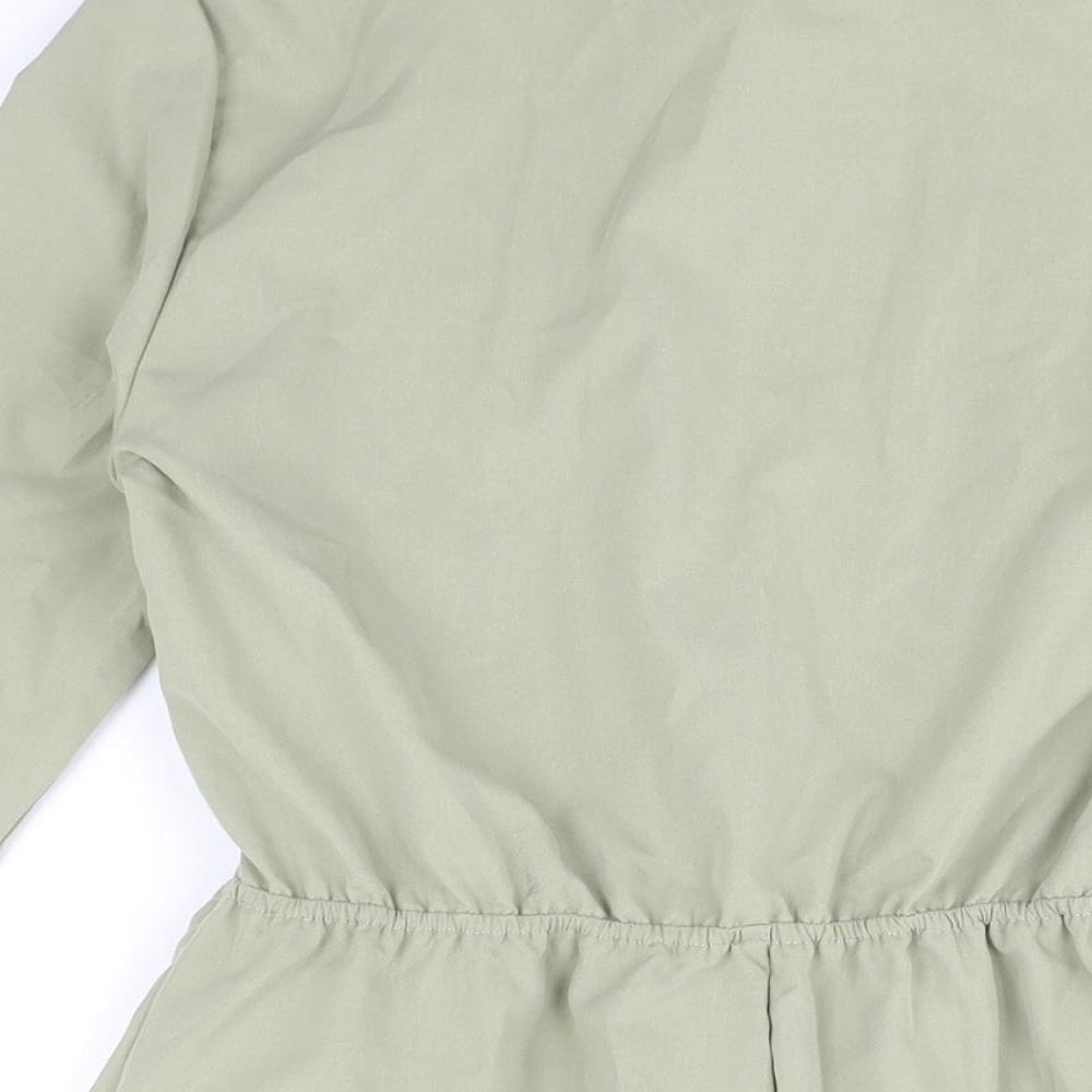 PRETTYLITTLETHING Womens Green Polyester Playsuit One-Piece Size 8 Button - Wrap Detail