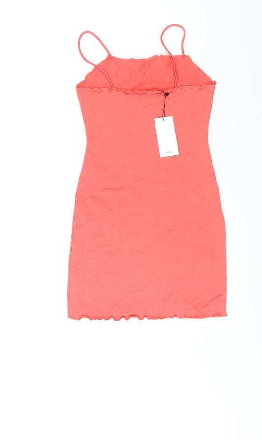 Mango Womens Pink Polyamide Mini Size S Square Neck Pullover
