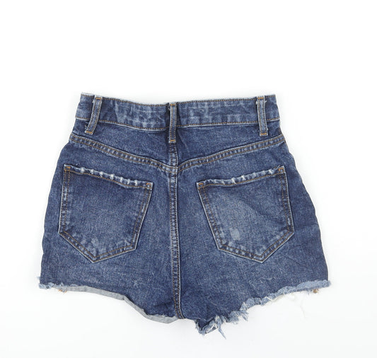 Denim & Co. Womens Blue Cotton Cut-Off Shorts Size 4 Regular Zip - Distressed