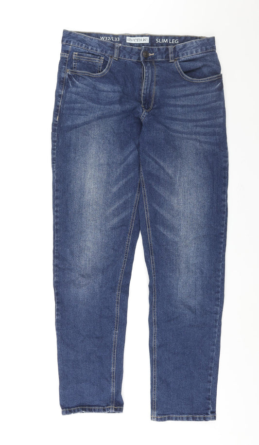 Mens UK Size 32 in Avenue Slim Fit Straight Blue Jeans