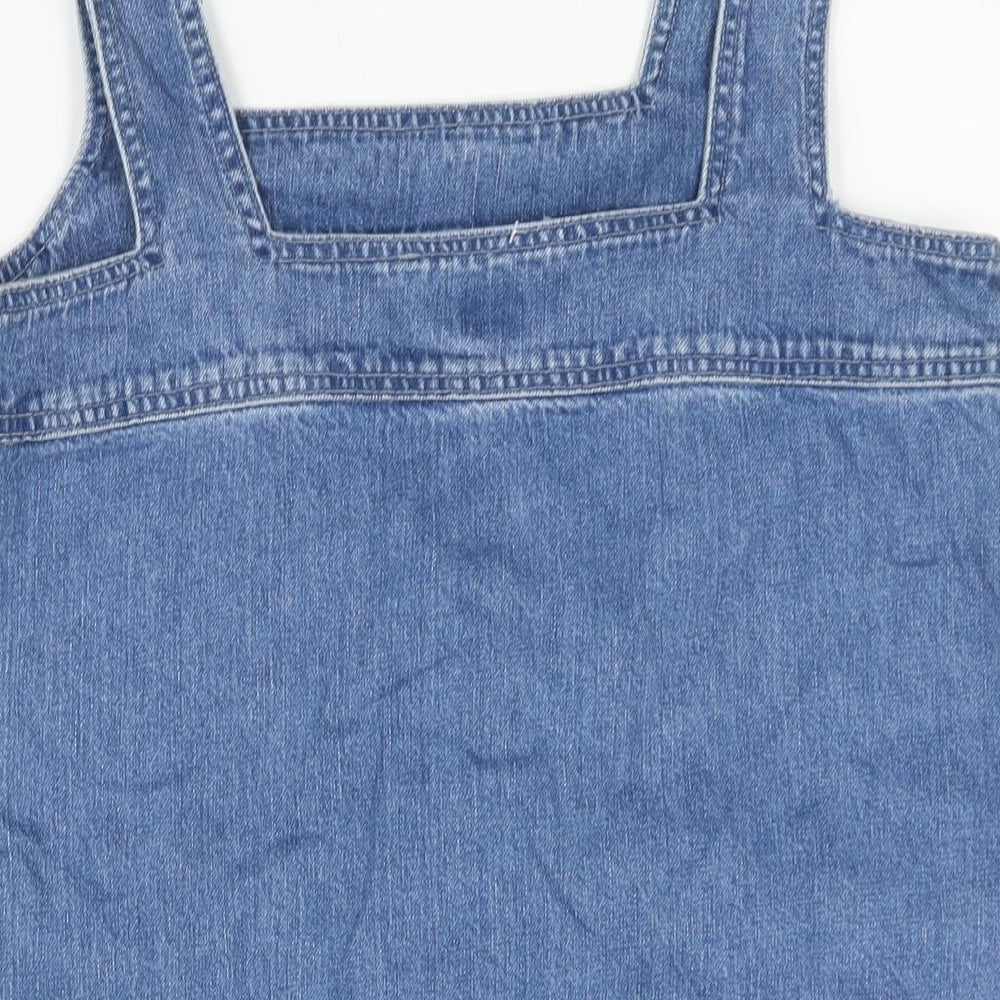 Pepe Jeans Womens Blue Cotton Pinafore/Dungaree Dress Size S Square Neck Snap
