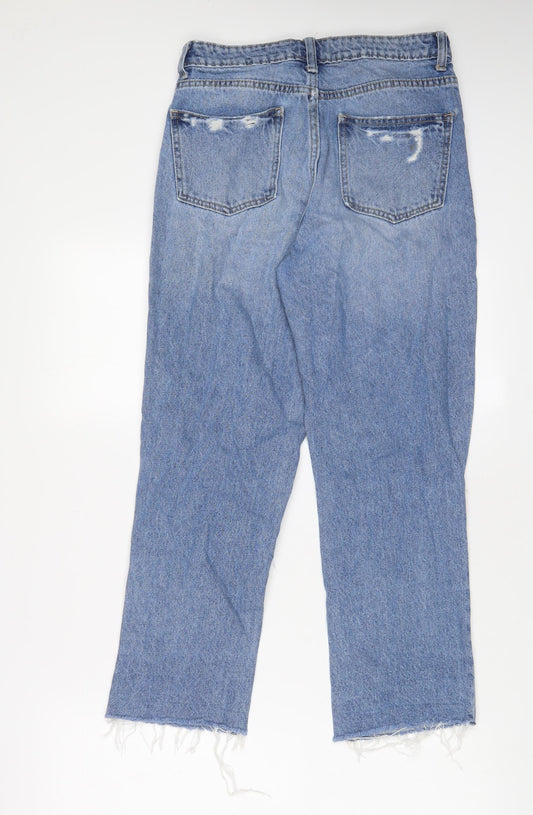 Denim & Co. Womens Blue Cotton Straight Jeans Size 8 L25 in Regular Zip