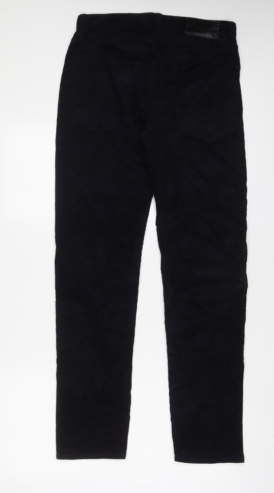 Marks and Spencer Mens Blue Cotton Trousers Size 30 in L33 in Slim Zip
