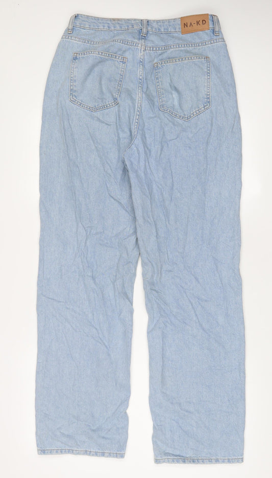 NA-KD Womens Blue Cotton Wide-Leg Jeans Size 10 L31 in Regular Zip