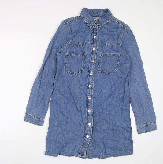 Additional front view of Denim & Co. women’s blue cotton a-line, size UK 6, collared button
