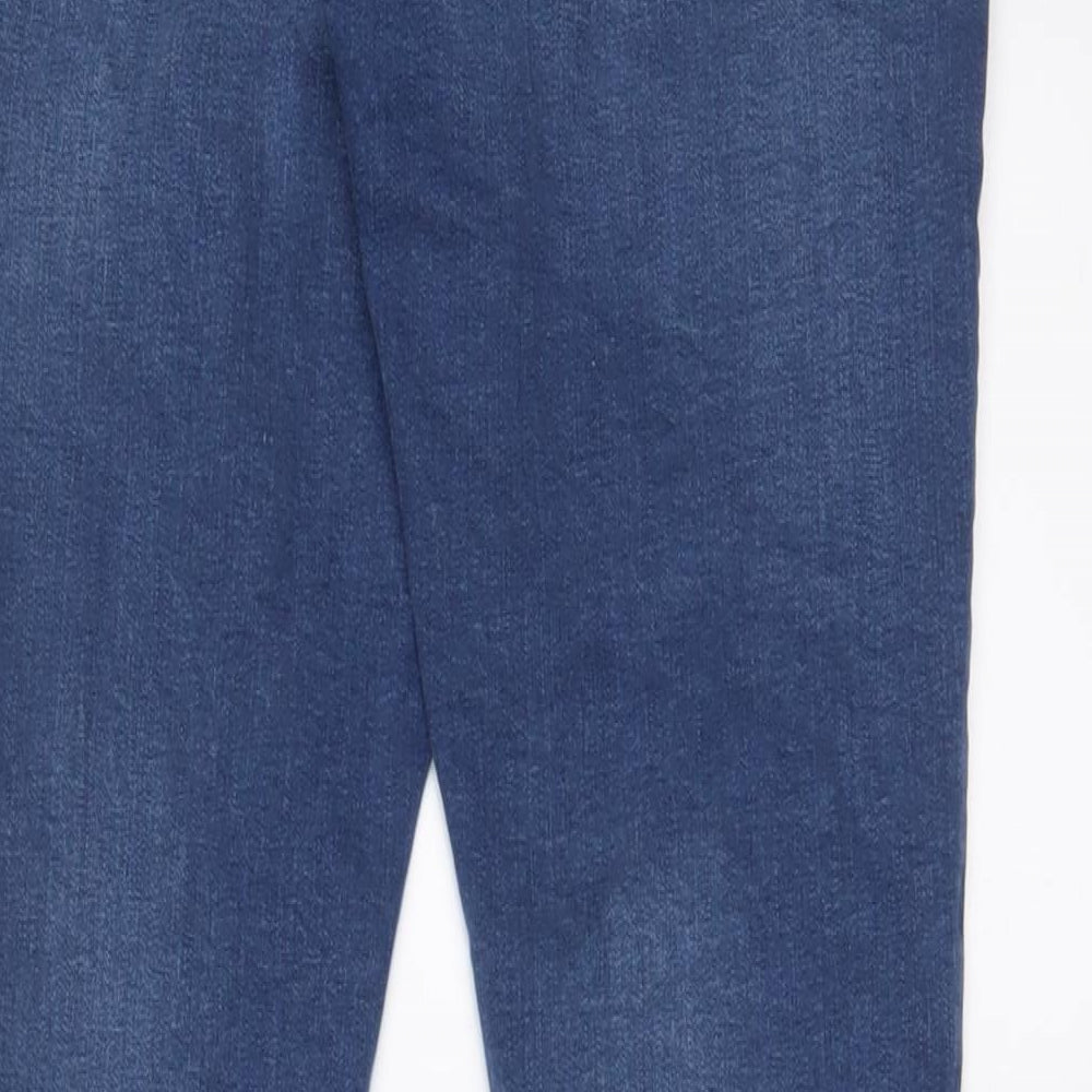 Brand and care label for Denim & Co. women’s blue cotton skinny jeans, size UK 30, in, 28-inch leg regular zip
