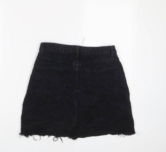 PRETTYLITTLETHING Womens Black Cotton A-Line Skirt Size 8 Zip