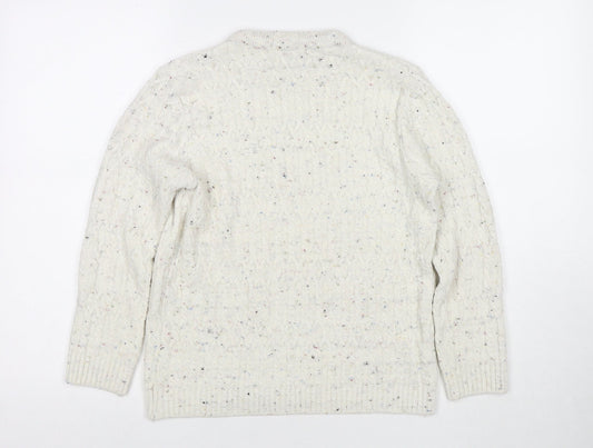 Classic Womens White Round Neck Acrylic Pullover Jumper Size L - Size L/XL