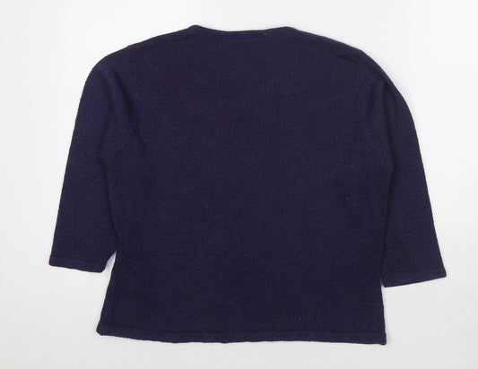 Carolyn Taylor Womens Blue V-Neck Acrylic Pullover Jumper Size M - Size M/L