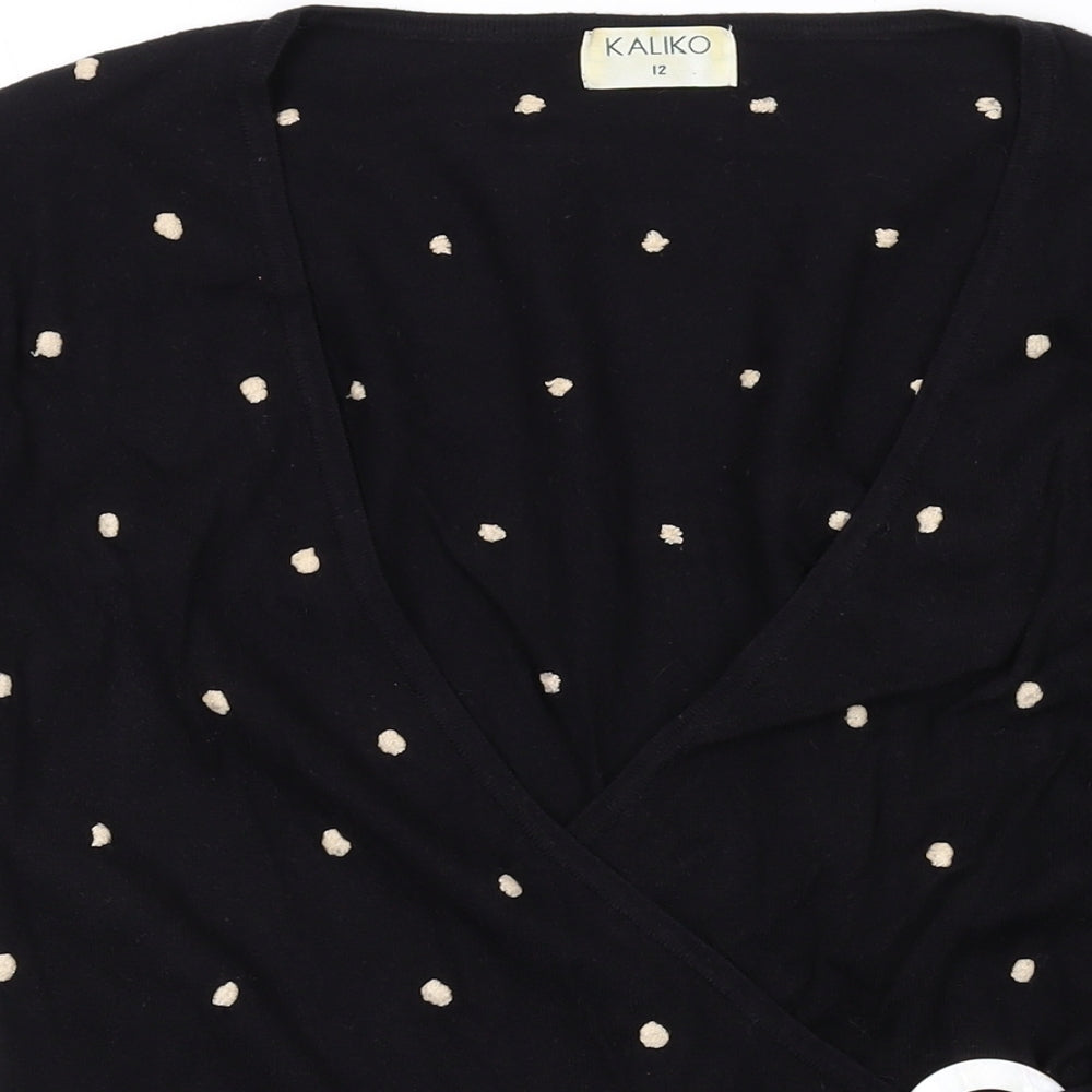 Womens UK Size 12 Kaliko Black Wrap Jumper