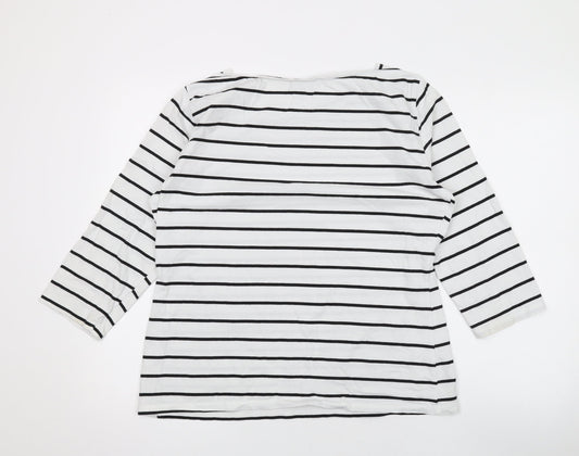 First Avenue Womens White Striped Cotton Basic T-Shirt Size XL Square Neck