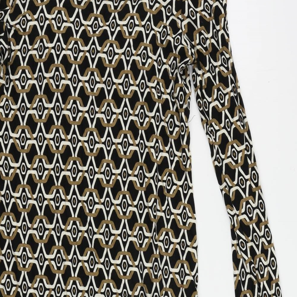 NEXT Womens Brown Geometric Viscose A-Line Size 8 V-Neck Pullover - Ruffle