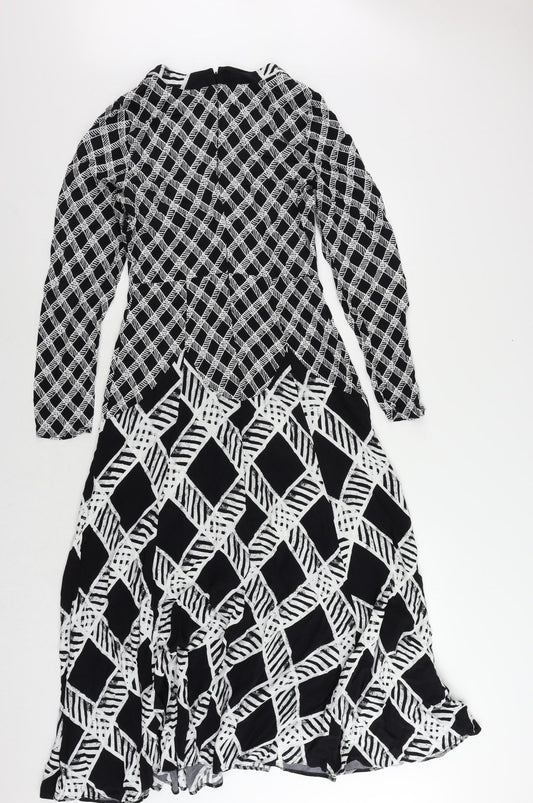 Oasis Womens Black Geometric Viscose Maxi Size 10 Mock Neck Zip