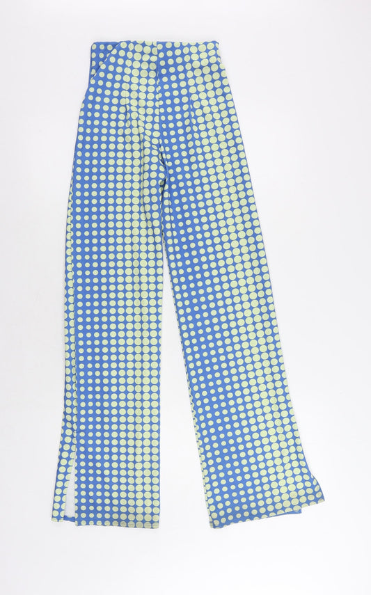 Divided by H&M Womens Blue Polka Dot Polyester Trousers Size XS L30 in Regular - Elastic Waist
