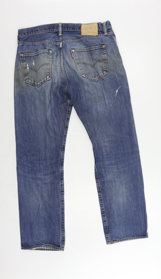 Levi's Mens Blue Cotton Straight Jeans Size 34 in L32 in Regular Button
