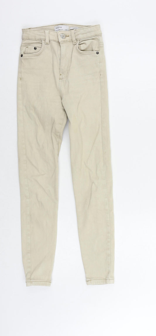 Womens UK Size 4 Bershka Regular Fit Skinny Beige Jeans
