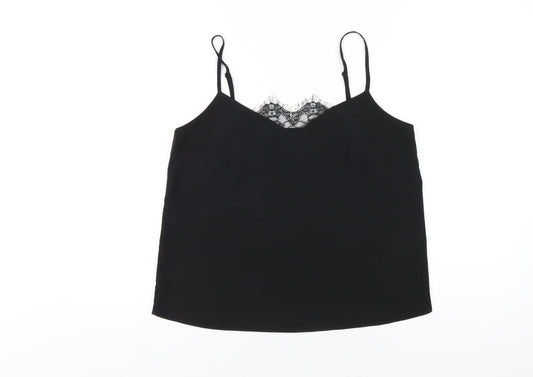 Lipsy Womens Black Polyester Camisole T-Shirt Size 12 V-Neck