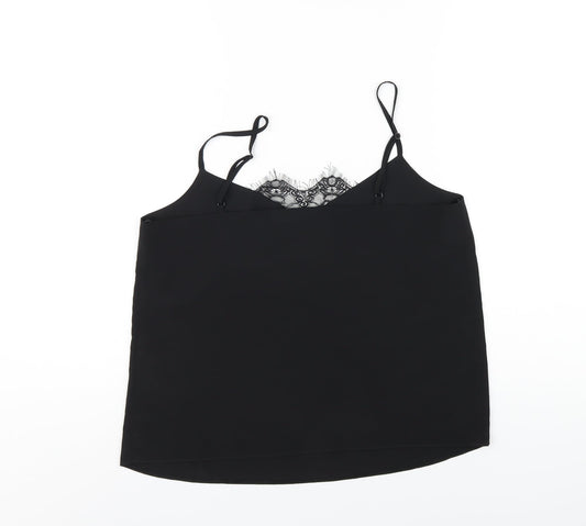Lipsy Womens Black Polyester Camisole T-Shirt Size 12 V-Neck