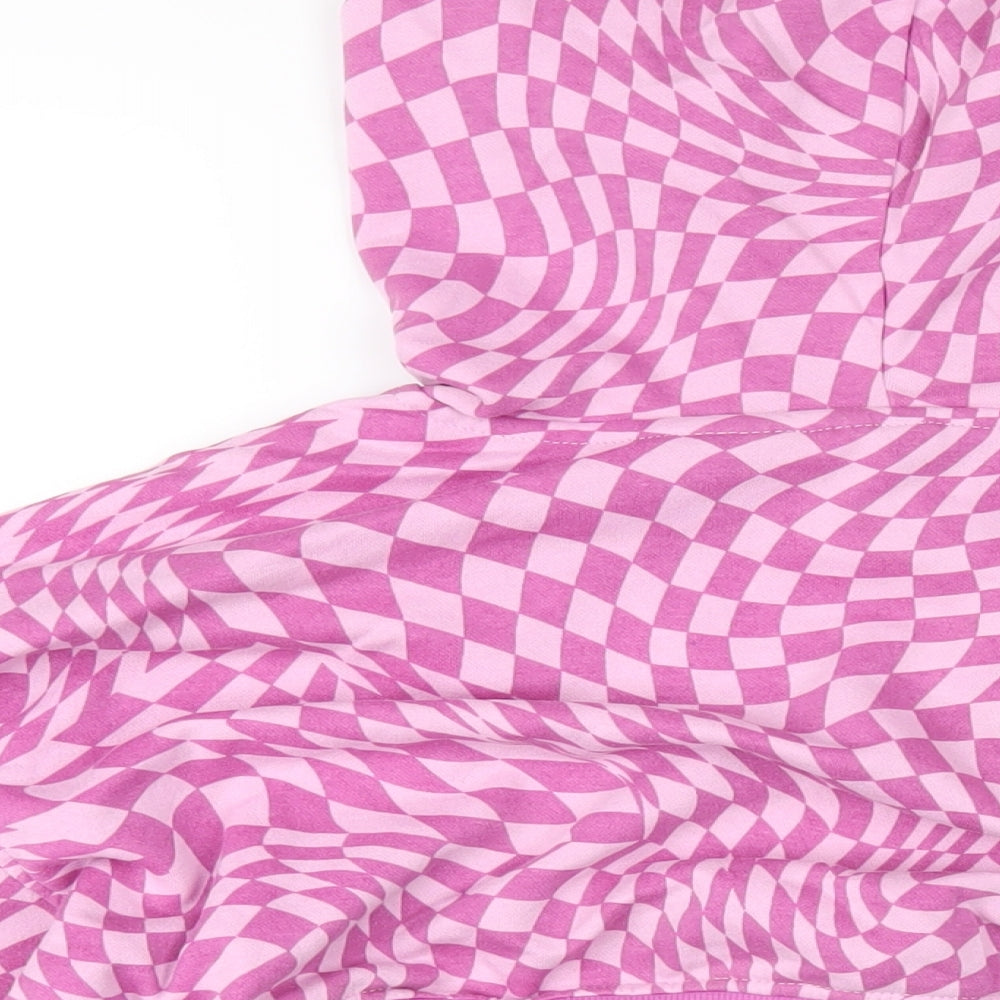 H&M Womens Purple Geometric Cotton Pullover Hoodie Size M Pullover - Extreme Crop