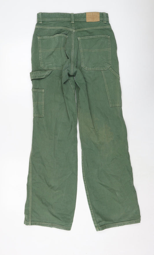 Pull&Bear Womens Green Cotton Wide-Leg Jeans Size 6 L31 in Regular Button