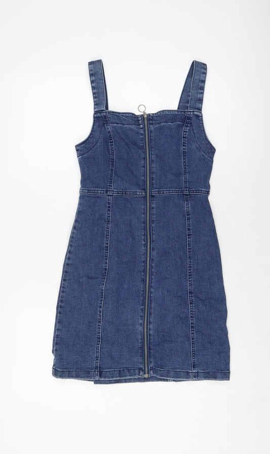 Additional front view of Denim & Co. women’s blue cotton mini, size UK 8, square neck zip