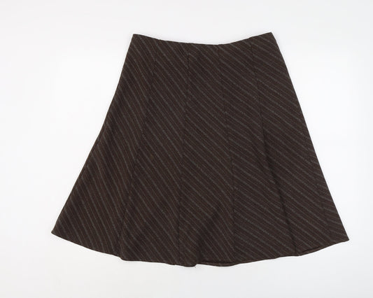 Marks and Spencer Womens Brown Striped Polyester Flare Skirt Size 12