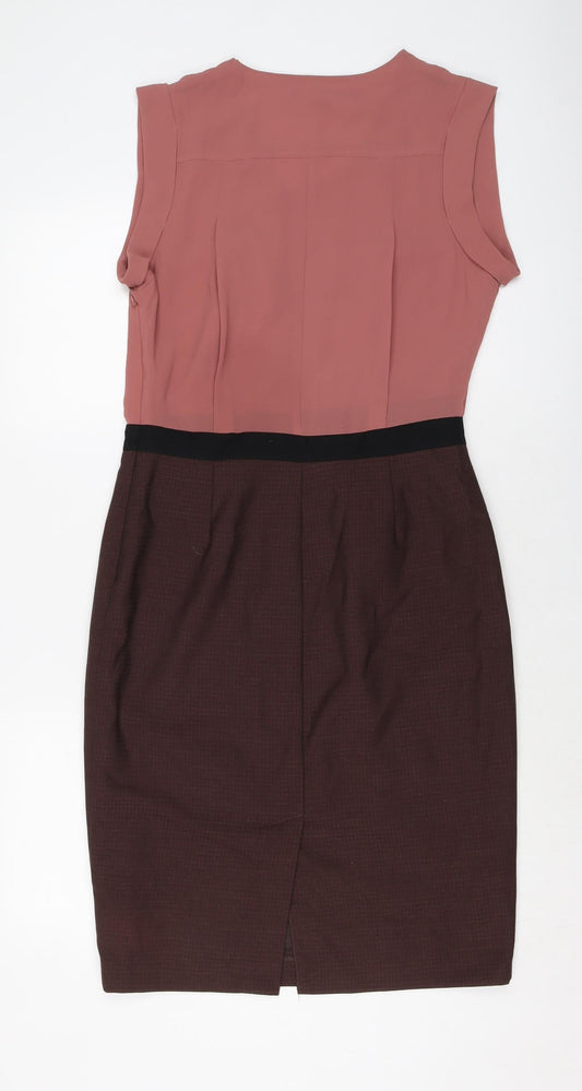 NEXT Womens Pink Polyester Sheath Size 12 Round Neck Zip