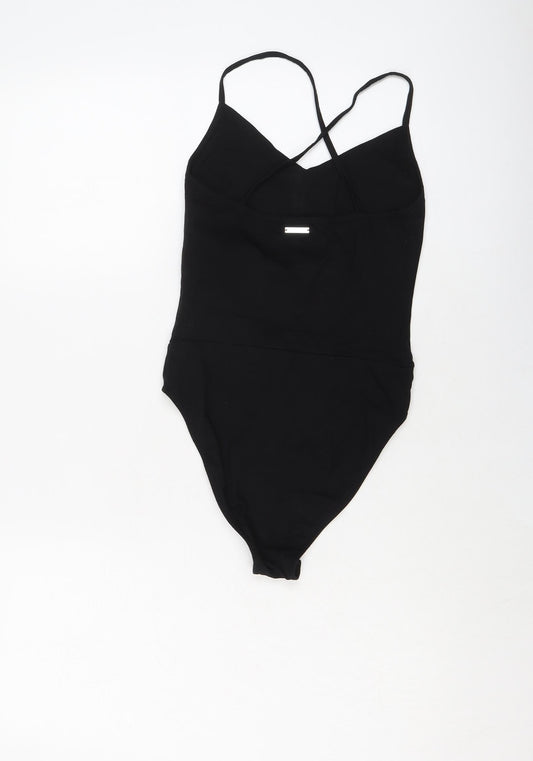 Lipsy Womens Black Floral Cotton Bodysuit One-Piece Size 6 Snap