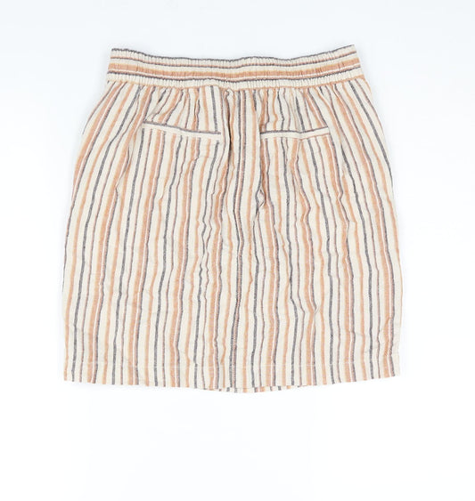 NEXT Womens Multicoloured Striped Linen Straight & Pencil Skirt Size 10 Zip - Drawstring