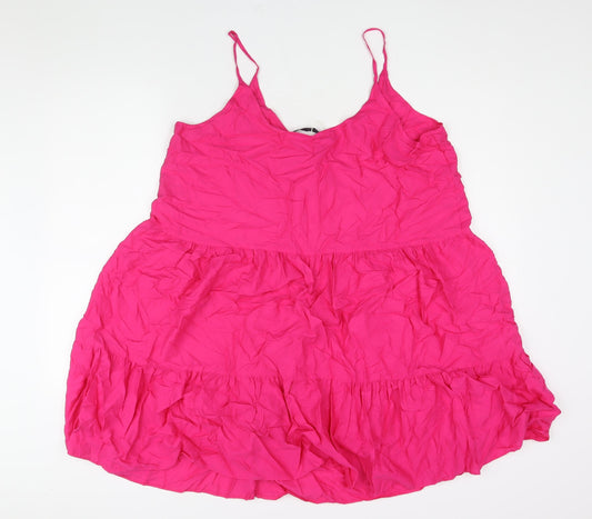 Marks and Spencer Womens Pink Viscose A-Line Size 16 Scoop Neck Pullover - Smocked