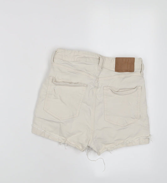 H&M Womens Beige Cotton Basic Shorts Size 8 Regular Zip - Distressed