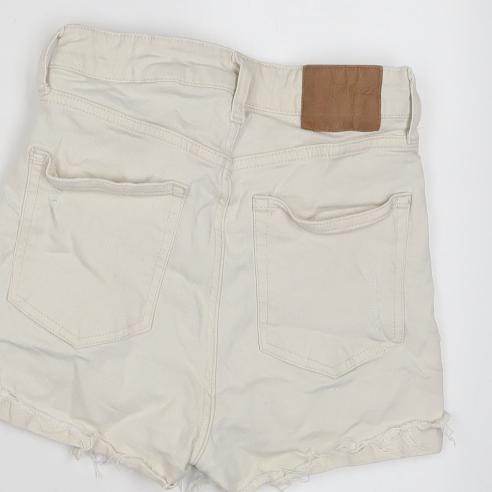 H&M Womens Beige Cotton Basic Shorts Size 8 Regular Zip - Distressed