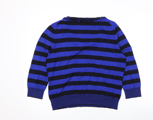 Country Casuals Womens Blue Scoop Neck Striped Viscose Pullover Jumper Size L