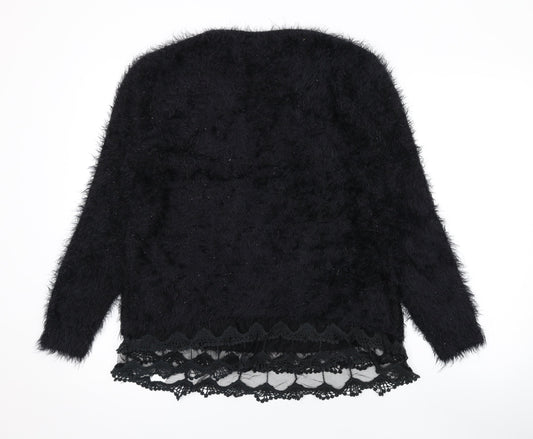 Mela London Womens Black Round Neck Acrylic Pullover Jumper Size M - Lace Detail