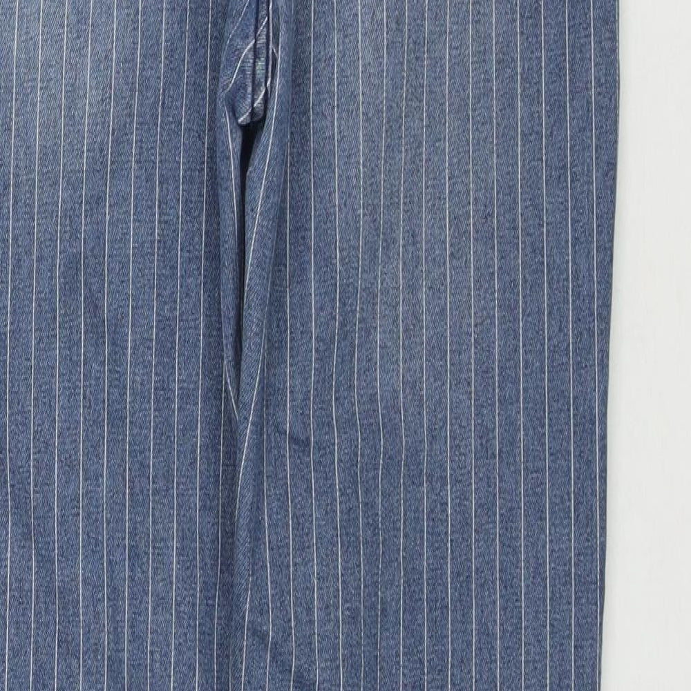 PRETTYLITTLETHING Womens Blue Striped Cotton Straight Jeans Size 8 L30 in Regular Zip