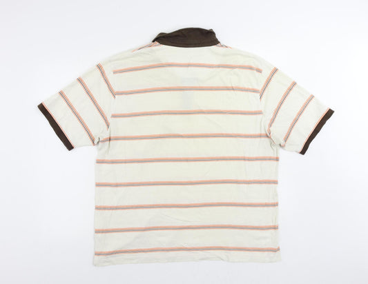 Lambretta Mens Ivory Striped Cotton Polo Size 2XL Collared Button - Vintage Logo